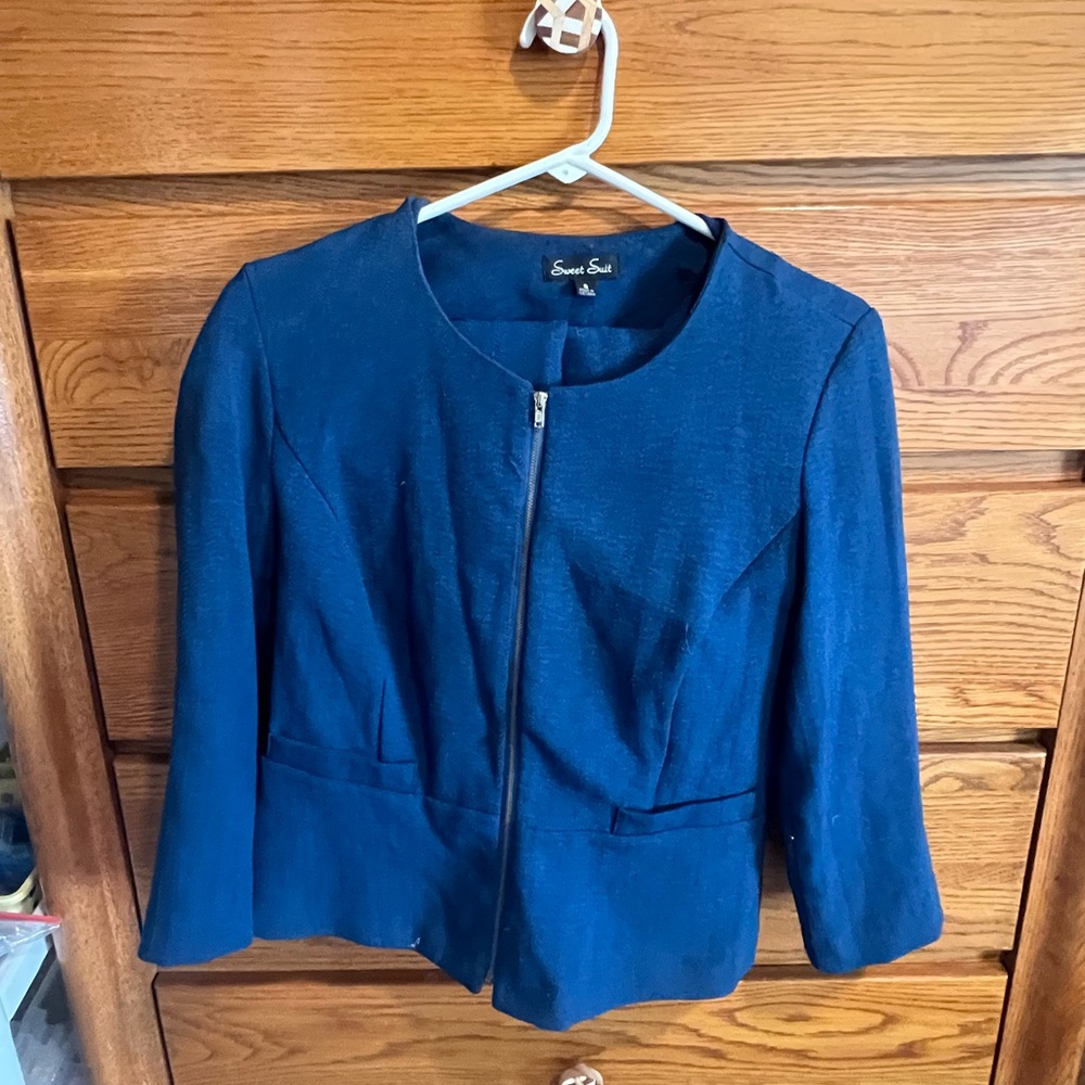 2 piece Zip Skirt Suit - Blue